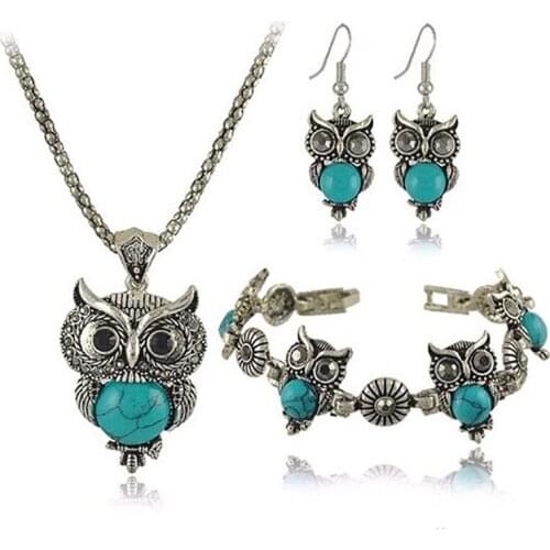 Retro Animal Owl Suit Crystal Necklace Earrings Bracelet Wedding Party Jewelry Sets Statement Jewelry Fashion Jewelry Set