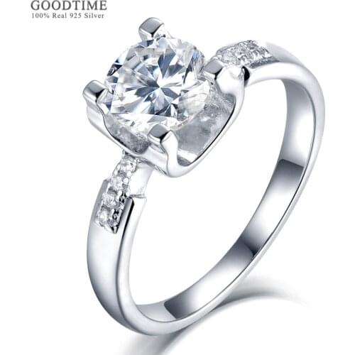 Luxury Pure 100% 925 Sterling Silver Shine Moissanite Women Wedding Ring Anniversary Valentines Jewelry Gift For Lover Girl