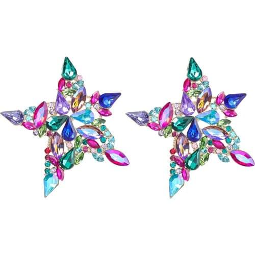 3Colors Multicolors Rhinestone Star Dangle Earings Jewelry For Women Maxi Daily Collection Earrings Accessories Wholesale