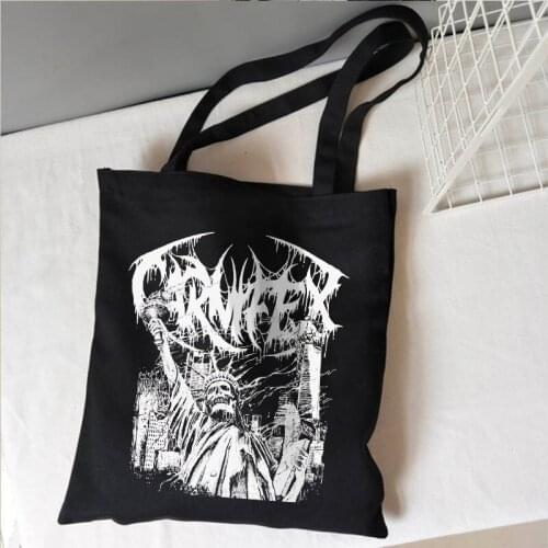 Hip-hop punk School bag Vintage ins women shoulder bag casual large-capacity shopper bag letter Harajuku gothic skull canvas bag