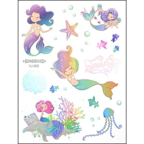 Mermaid Tattoo Stickers Set Child Temporary Tattoo Stickers Kids Cute Cartoon On Face Arm Leg For Body Art Mermaid Sticker