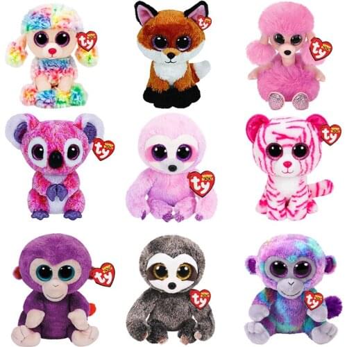 TY Beanie Big Eyes 6 inch 15 cm Sloth Leopard Koala Fox Poodle Cute Ragdoll Plush Toy Decoration Christmas Gift Doll for Child