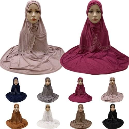 High Quality Muslim Amira Hijab with Rhinestone Pull On Islamic Scarf Head Wrap Headwear Large Headscarf Plain One Piece Hijab