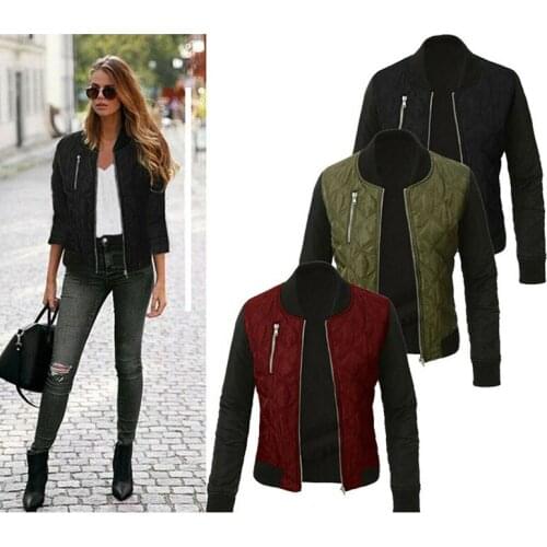 Autumn Winter Leisure Fashion Solid Women Jacket O-neck Zipper Stitching Quilted Bomber jacket 2019 New Women Coats Short