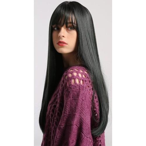Womens Fashion Long Straight Hair Full Wigs Cosplay Party Wig 24" Dark Green