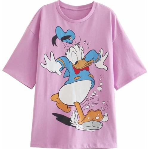 Disney Cartoon Donald Shirts for Women Print Round Neck Short-sleeved Women Fashion Clothing Graphic T-Shirts Harajuku Kawaii
