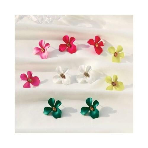 New Korean Style Spray Paint Big Flower Stud Earrings For Women Fashion Summer Accessories Elegant Sweet Brinco
