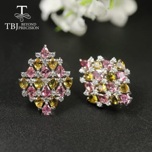 TBJ ,5.5ct Natural Brazil Colorful Tourmaline clasp earring 925 sterling silver fine jewelry luxury design for party nice gift