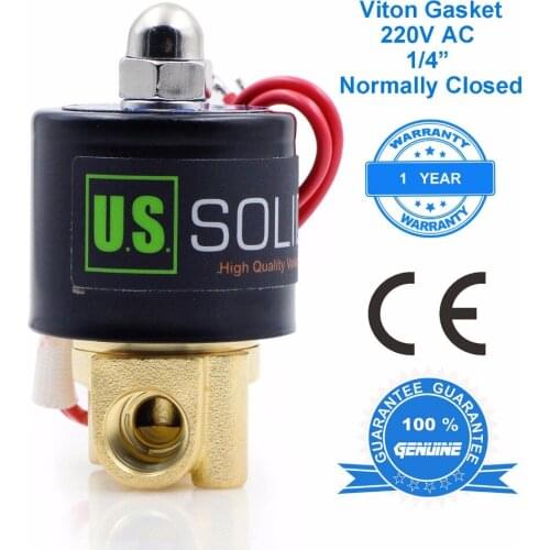 U.S. Solid 1/4" 220V AC Brass Electric Solenoid Valve Normally Closed water, air, diesel, CE Certified