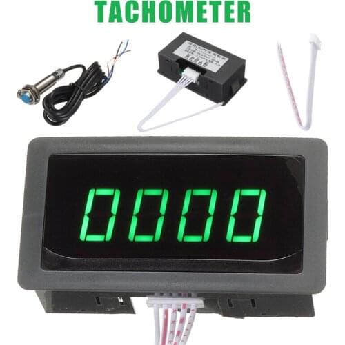 1set 4 Digital LED Green Tachometer Gauge RPM Speed Meter + Hall Proximity Switch Sensor NPN 8-24V Accessories