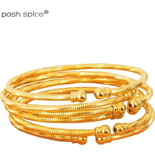 3mm Africa Bangles for Women Indian Ball Bangles Ethiopian Gold Bangles Bracelets in Dubai Middle East Wedding Jewelry Gift