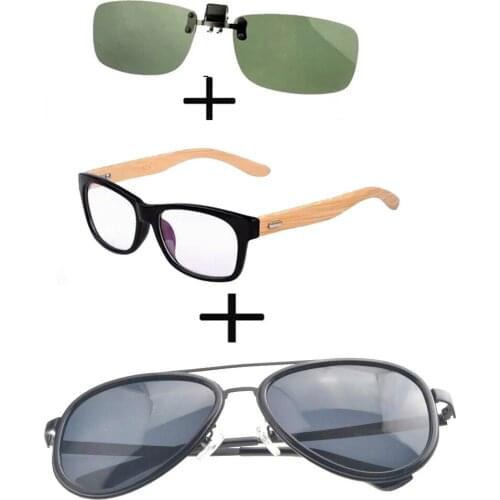 3Pcs!!! Comfortable Wooden Squared Frame Reading Glasses for Men Women + Alloy Polarized Sunglasses Outdoor + Sunglasses Clip
