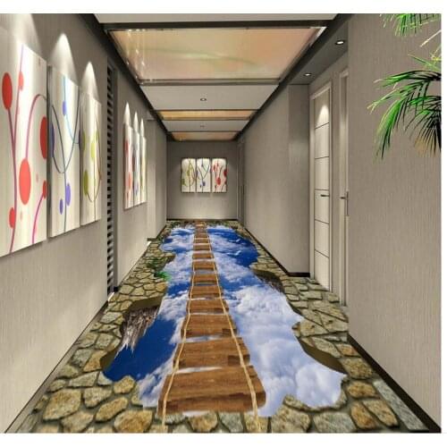 3d floor wallpapers living room wooden walkway on the sky self-adhesive 3D floor PVC waterproof floor
