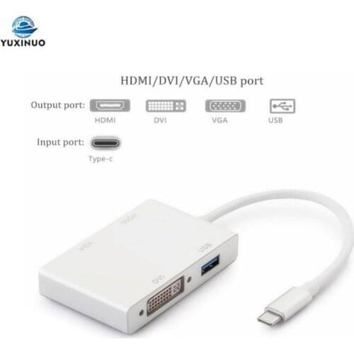 4 in 1 USB 3.1 USB C Type C to VGA DVI USB 3.0 HDMI-compatible Adapter Cable for Laptop Apple 4in1 USB C HUB Splitter Converter