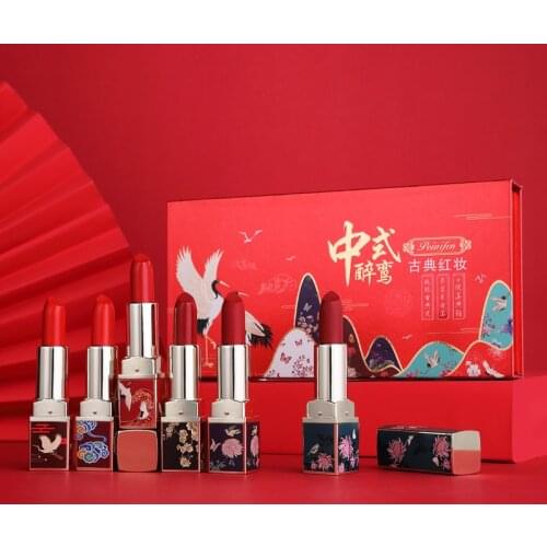 6 lipsticks Chinese style lipstick set tube durable moisturizing waterproof non discoloring matte genuine lipstick organizer