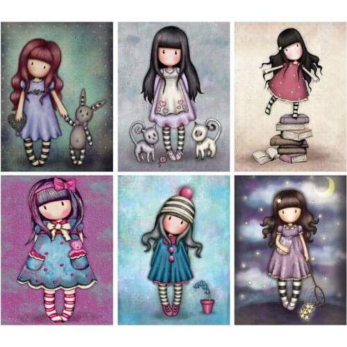 5D DIY Diamond Painting Cartoon little girl doll Full Drill Embroidery Cross Stitch Mosaic Kit Home Decor Christmas Gift for kid