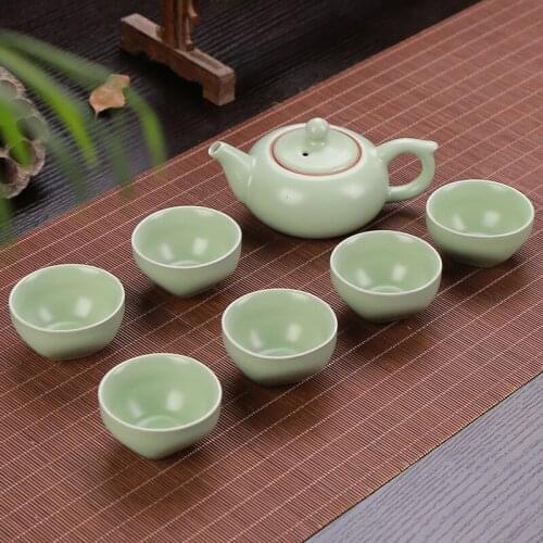 Kung fu tea set tea cup Ruyao ceramic glaze porcelain tea kettle for business gifts