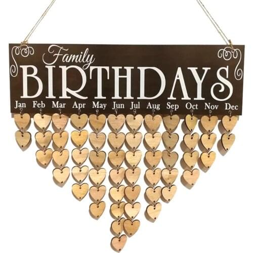 Wooden DIY Calendar Hanging Plaque Board Family Birthday Reminder Home Decor (Colorful, 1 Plaque, 1 Rope, 50 Heart Discs)