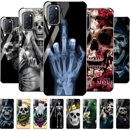For OPPO A73 A72 A94 A93 A91 Cases Skeleton Skull Tempered Glass Case For OPPO A53 A32 A37 A8 A31 A54 A35 A15 A15S A9 2020 Cover