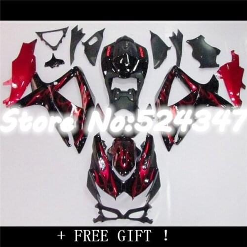 Hey-Hey-High quality fairing kit for A K8 K9 GSXR 600 750 2008 2009 2010 red flames black GSXR600 GSXR750 08 09 10 fairings