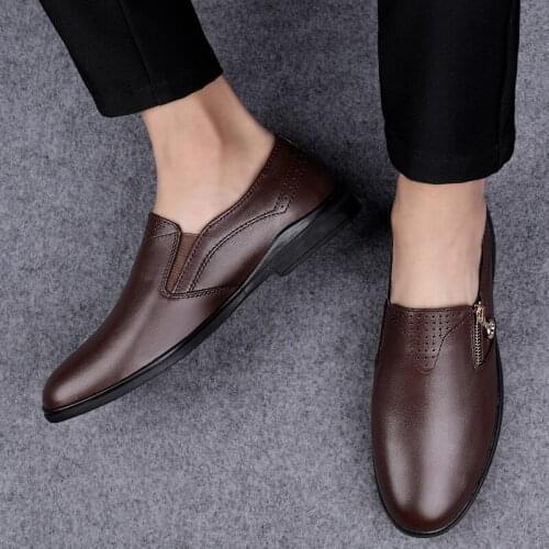 First Layer Cowhide Shoes 37-45 Mens Single Loafers Breathable Mens Casual Shoes Black Genuine Leather Business Foormal Dress