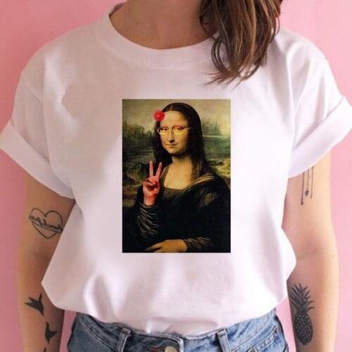 Graphic tees tops unusual Mona Lisa tshirts women funny t shirt white Tops casual short Camisetas Mujer_T-Shirt