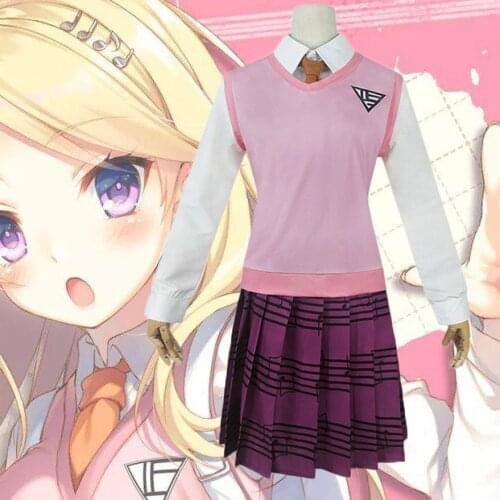 Game Danganronpa V3 Killing Harmony Akamatsu Kaede Cosplay Costume Anime Uniform Full Set Clothes Shirt Vest Skirt Wig C83C20