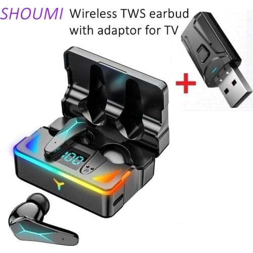 Game TWS Bluetooth Earbud with Mic USB adaptor Wireless Gaming Earphone Sport LED Display Noise Cancelling Headset for TV Mobile
