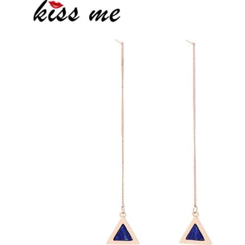 KISS ME Simple Alloy Chain Long Earrings 2017 New Blue Marble Triangle Drop Earrings Women Jewelry Accessories
