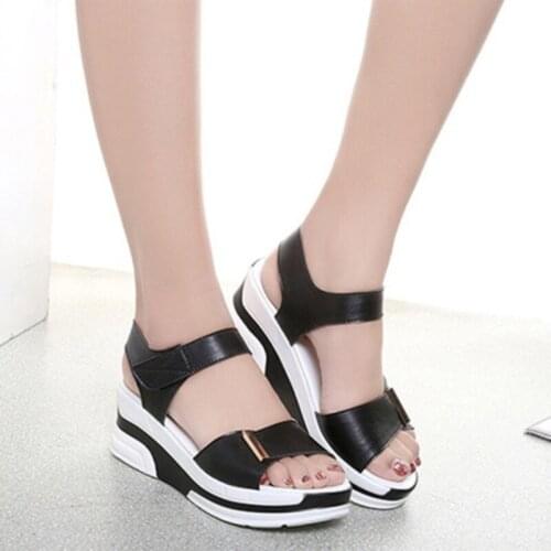 Summer Women Sandals Korean Version Wedge Heel Women Shoes Casual Velcro Sandals Ladies Platform Solid Color Open Toe Sandals