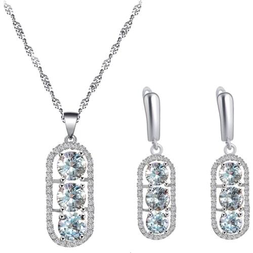 Small fresh round 925 silver white color zircon earrings necklace pendant jewelry set JS848