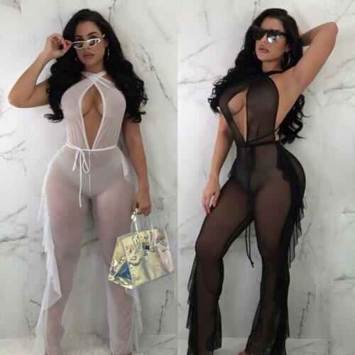 Fashion Mesh Cover Up Women Ruffles Chiffon Sexy Halter Beach Swimsuit Swimwear Ladies Trend Pareo Bikini Sarong Cover-ups