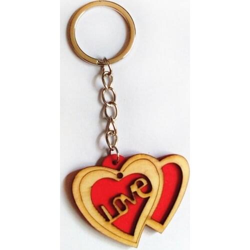 Fashion 3D Wooden Lovely Key Chain 11cm Wood Heart Key Ring Cute Gifts Pendant Bag Charming Car Holder Personality Arts crafts