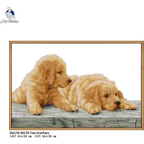 DA176 Two brothers Pattern Cross Stitch Kits 11CT Printed Fabric 14CT Canvas DMC Counted Cross-stitch Embroidery Needlework