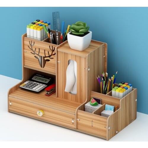 New Wooden Desktop Organizer Office Supplies Storage Shelf Rack Book Shelf Stationary Compartment Holder Desk Accessory Storage