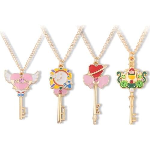 Anime Time And Space Key Magic Wand Enamel Alloy Necklace Pendant Chain Jewelry