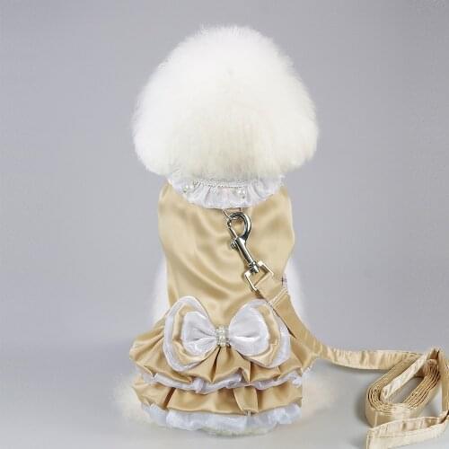 Teddy Bear Dog Dress Harness Bowknot Ruffle Layer Summer Pet Skirt Clothes Satin XS S M L XL
