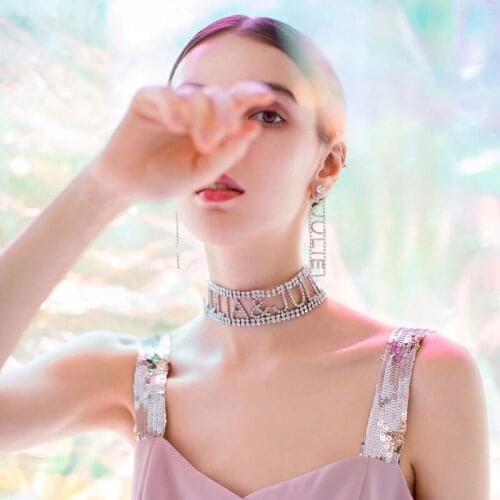 Full Rhinestone Woman Chokers Necklaces Sexy Letter Neck chain Geometry Trendy Clavicle Charm of South Korea Gothic Collar Party