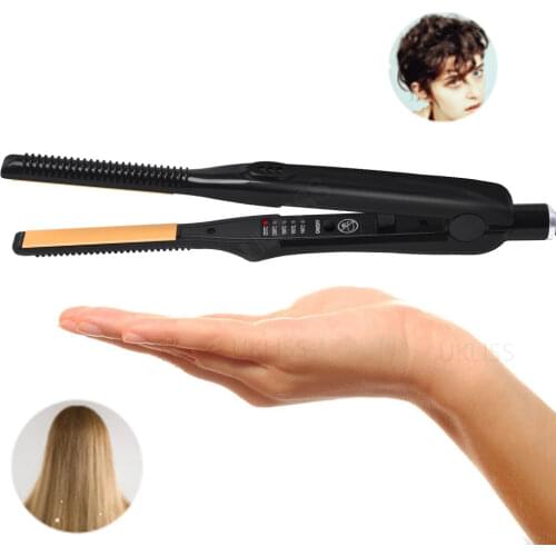 Professional Mini Hair Straightener Curler 2 In 1 Flat Iron Small Thin Plate Men Short Hair Straightening Curling Styling Tools