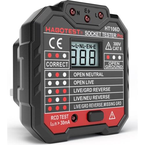 Socket Tester Pro AC 48-250V HT106 Circuit Fault Detector EU UK Plug Ground Live Zero Line Breaker Finder with RCD Test