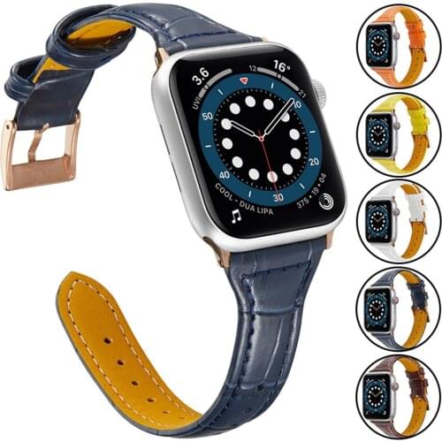 Crocodile skin Leather Strap for Apple Watch 6 Band SE 5 40mm 44mm Thin Bracelet Belt for iWatch Series 4 3 38mm 42mm Watchbands