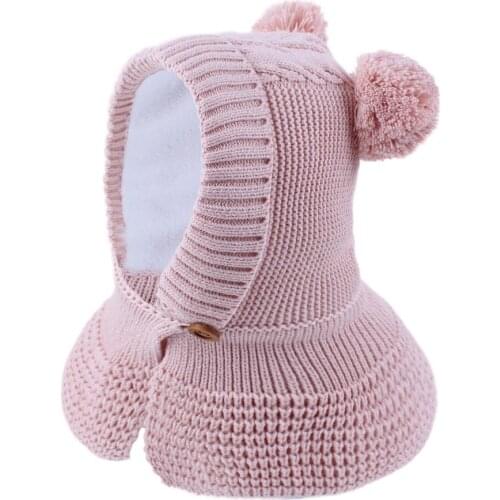 New Design Baby Knitting Hat Cap Fur Ear Winter Warm Beanie Hat Children Windproof Hat Scarf Boy Girl Handmade Knitted Caps