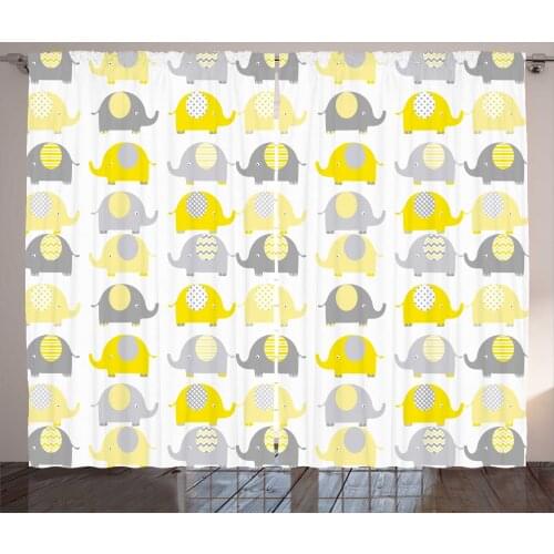 Yellow Elephant Curtains Pastel Modern Animal Pattern Satin Fabric Drapes for Living Room Bedroom 2 Panel Window Set
