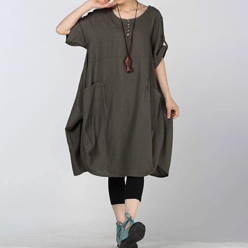 Plus Size Loose Dresses For Women Party Womens Fat Mm Linen Plus Size Lantern Skirt Round Neck Waist Dress Vestidos Mujer