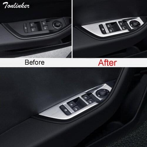 Tonlinker 4 Pcs Car Styling stainless steel door windows lift button Cover Case Stickers For VW SKODA SUPERB 2016-17 Accessories