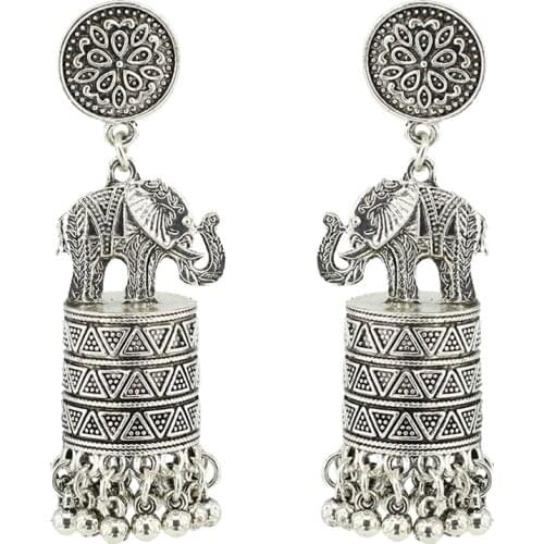 Vintage Handmade Beads Thailand Elephant Indian Jhumki Jhumka Earrings Bohemia Gypsy Turkey Nepal Party Jewelry