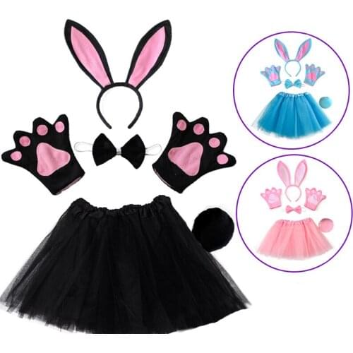 Children Tutu Skirt Suits Easter Cute Bunny Girl Big Rabbit Ear Headband Five-piece With Hairband Bow Tie Gloves Party Costumes