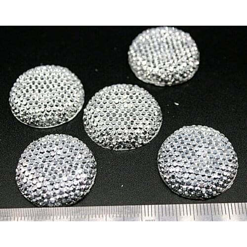 180pcs big 24mm Silver Druzy, resin Metallic dotted Imitation Cabochon, Rhinestone half round Flat Back chuck cabs
