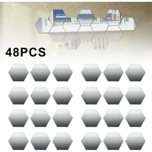 48PCs/Set Multi-color DIY 3D Mirror Wall Sticker Removable Hexagon Home Decor Mirror Decal Stickers Art Wall Decoration Stickers