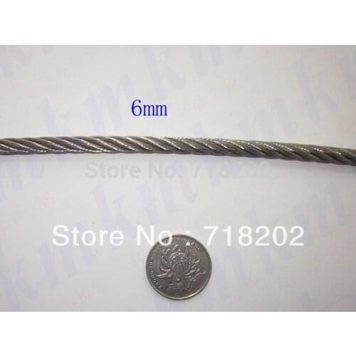 50m per lot Stainless steel 316 wire rope 7*19 6 mm diameter-- Clothesline/lifting/traction